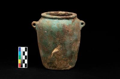 This clay urn was part of large cache excavated by a Czech archaeological mission working in Egypt. Photo: Ministry of Tourism & Antiquities