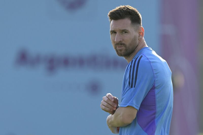 Argentina forward Lionel Messi takes part in a training session at Qatar University in Doha, on November 21, 2022, on the eve of the World Cup match against Argentina. AFP