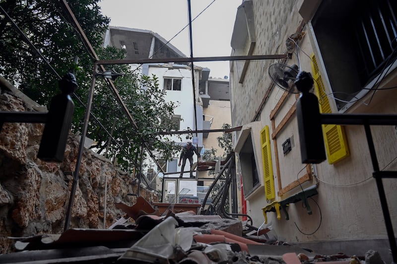 A building damaged in an Israeli drone strike in the town of Kfar Roummane, in southern Lebanon. EPA