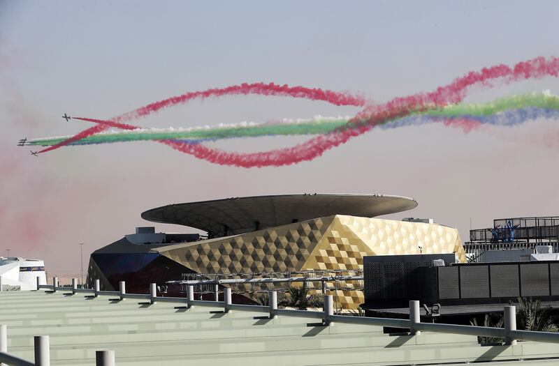 The team perform stunts in the sky above the Expo site. Pawan Singh / The National
