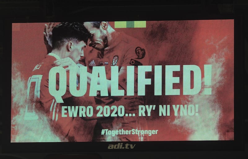 The big screen at Cardiff City Stadium after the match. Getty