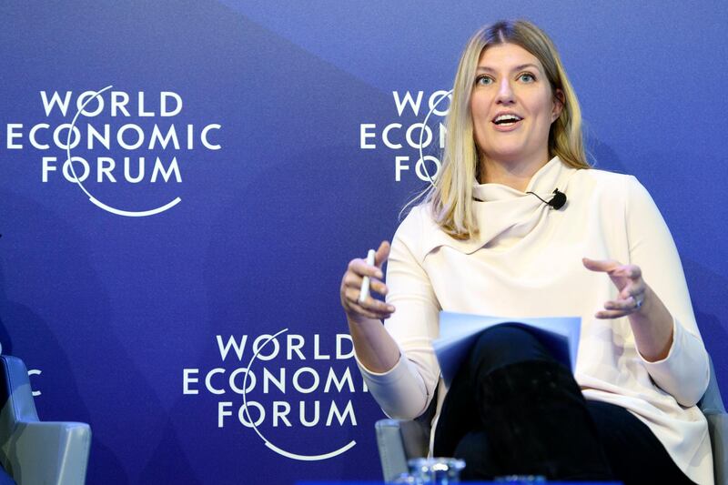Executive director of the International Campaign to Abolish Nuclear Weapons (ICAN), Beatrice Fihn, speaks during a panel session during the 48th Annual Meeting of the World Economic Forum in Davos. Laurent Gillieron / EPA