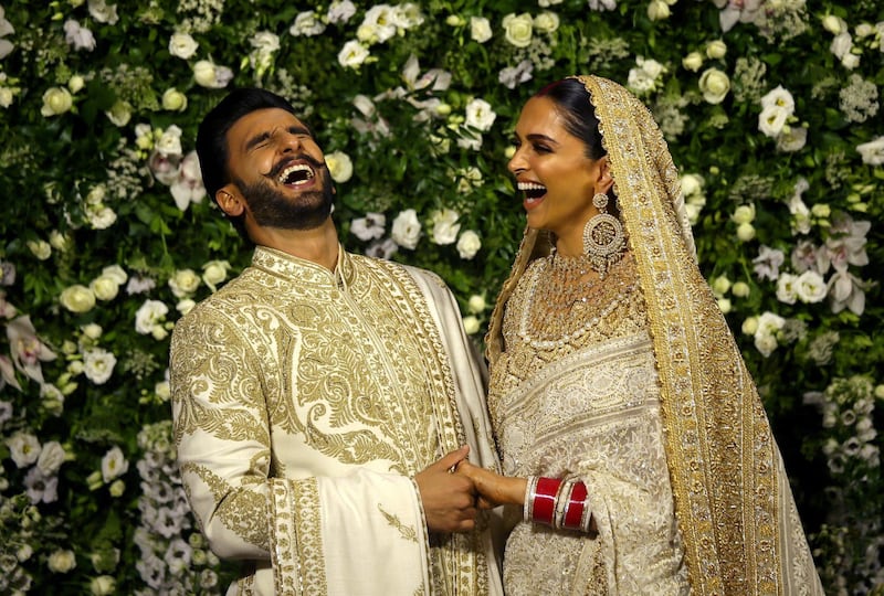 Singh wore a heavily embroidered cream and gold sherwarni for another wedding reception, this time in Mumbai, on November 28, 2018. Reuters