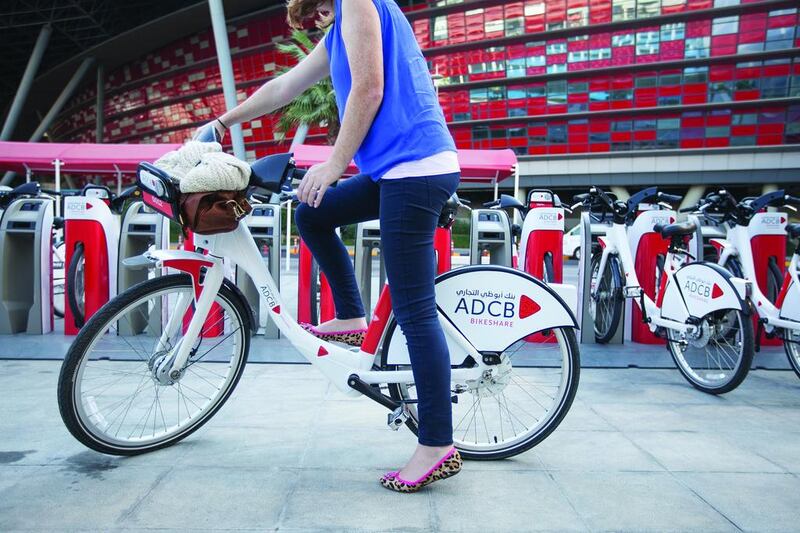 The ADCB-sponsored Bikeshare programme is available on Abu Dhabi’s Yas Island and Al Raha Beach. Ravindranath K / The National