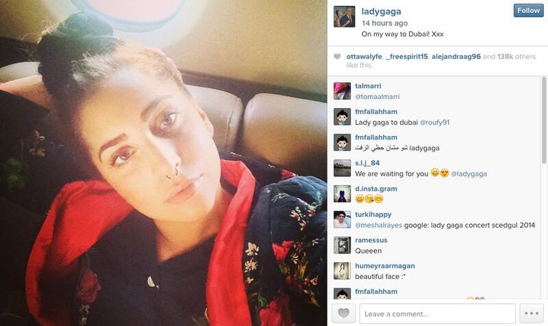 A screenshot of Lady Gaga's selfie on her way to Dubai. 