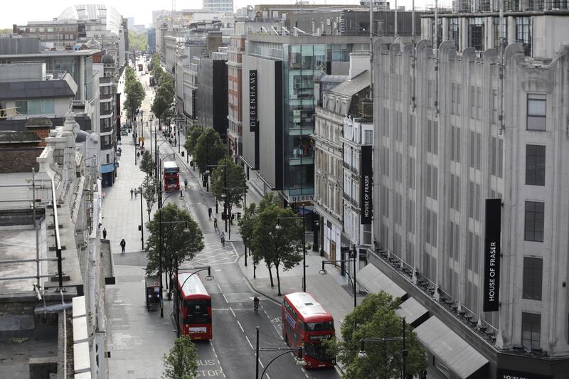 General view of Oxford Street, following the outbreak of the coronavirus disease (COVID-19), London, Britain, May 7, 2020. REUTERS/Simon Dawson