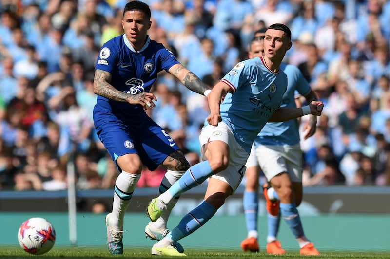 City attacker Phil Foden passes the ball. Getty
