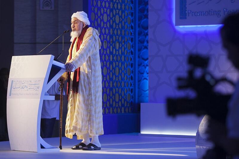 Sheikh Abdullah Bin Bayyah, president of the forum, called for a review of the fundamentals of Islamic science. Mona Al Marzooqi/ The National