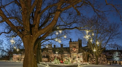 Every holiday season the Stan Hywet estate in Akron, Ohio is decked out in some one million lights and features holiday film screenings throughout the house. Photo: Ian Adams