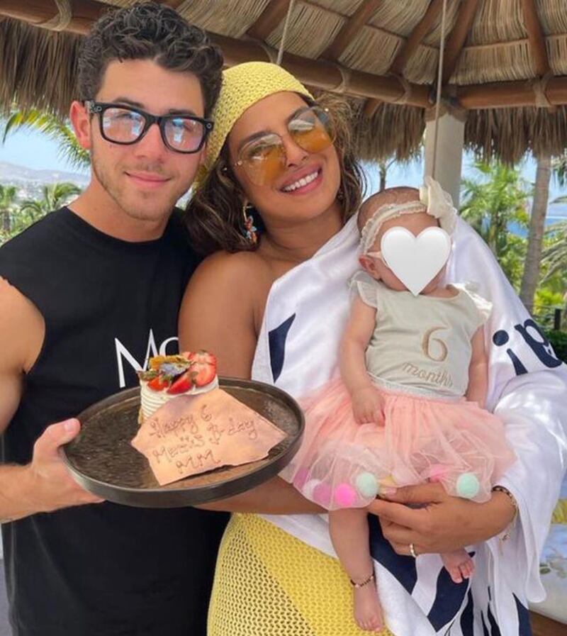 Priyanka Chopra Jonas and Nick Jonas with their daughter Malti Marie, who was born in January via surrogate. Photo: @PriyankaChopra / Instagram