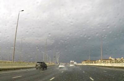 ABU DHABI , UNITED ARAB EMIRATES , February 12 – 2019 :- Traffic during the rain on Sheikh Khalifa Bin Zayed highway in Abu Dhabi.  ( Pawan Singh / The National ) For News/Instagram