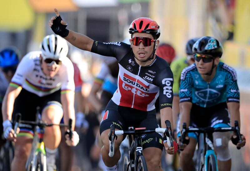 Australia's Caleb Ewan celebrates after winning Stage 11 of the Tour de France on Wednesday, September 9. AP