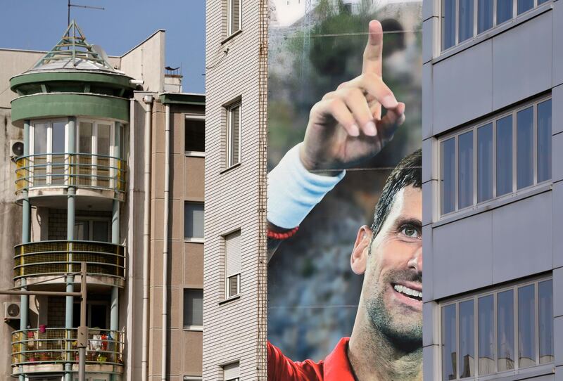 General view of a huge billboard depicting Serbian tennis player Novak Djokovic in Belgrade, Serbia.  EPA