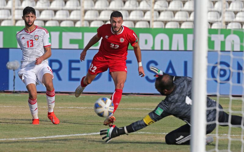 Lebanon forward Bassel Jradi shoots at goal. AFP