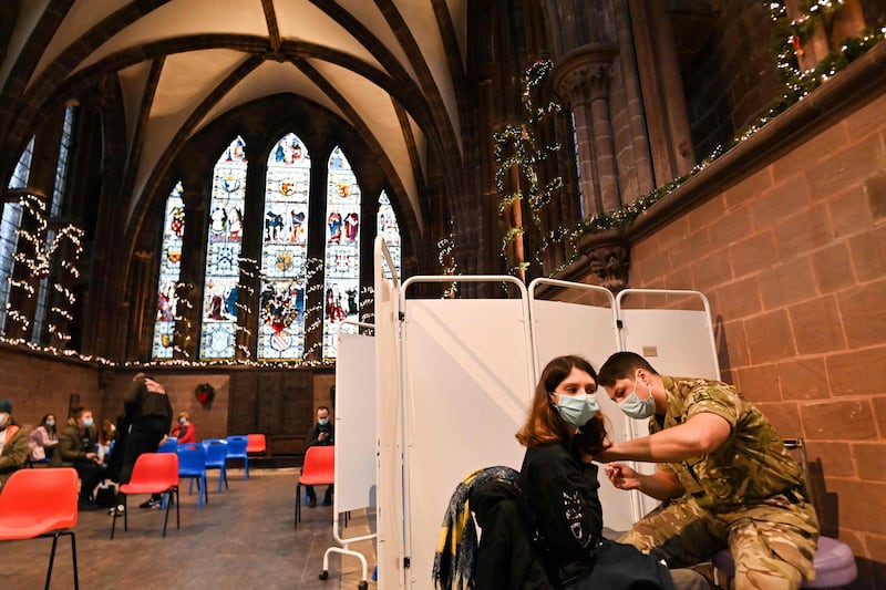 Chester Cathedral, in north-west England, is one of many religious venues opening as a vaccination centre, as UK faith leaders unite to urge people to get vaccinated. AFP