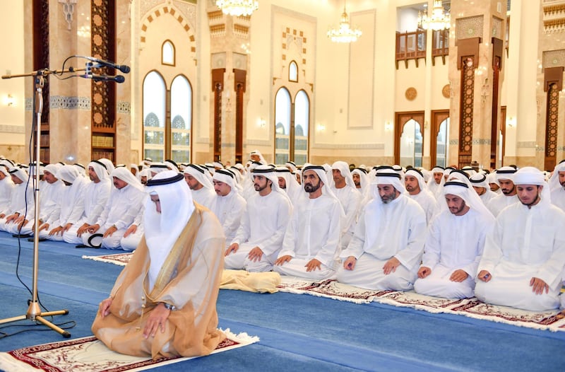 Sheikh Mohammed bin Rashid performs Eid Al Adha prayers at Zabeel Mosque. Wam
