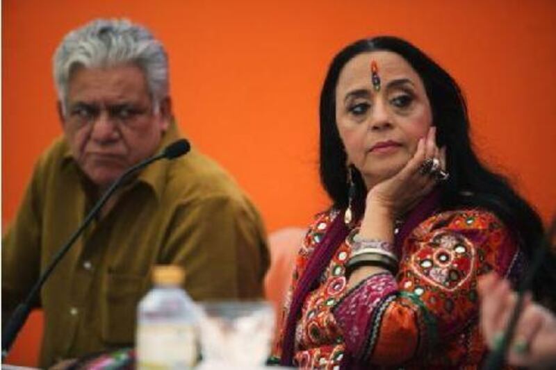 Om Puri and Ila Arun in Abu Dhabi yesterday.