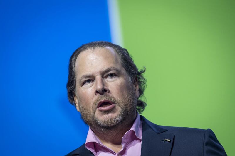 Marc Benioff, chairman and co-chief executive officer of Salesforce.com Inc., speaks during the Global Climate Action Summit in San Francisco, California, U.S., on Thursday, Sept. 13, 2018. The event brings together industry and political leaders working on improving the conditions and concerns facing climate in the world today. Photographer: David Paul Morris/Bloomberg