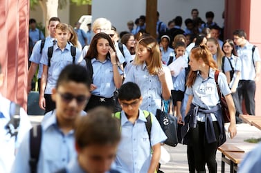 DUBAI , UNITED ARAB EMIRATES – Aug 28 , 2016 : Students going for the assembly on the first day of school after the summer vacation at the Bradenton Preparatory Academy in Dubai Sports City in Dubai. ( Pawan Singh / The National ) For News. Story by Nadeem Hanif. ID No - 77443 *** Local Caption *** PS2808- NEW SCHOOL YEAR01.jpg