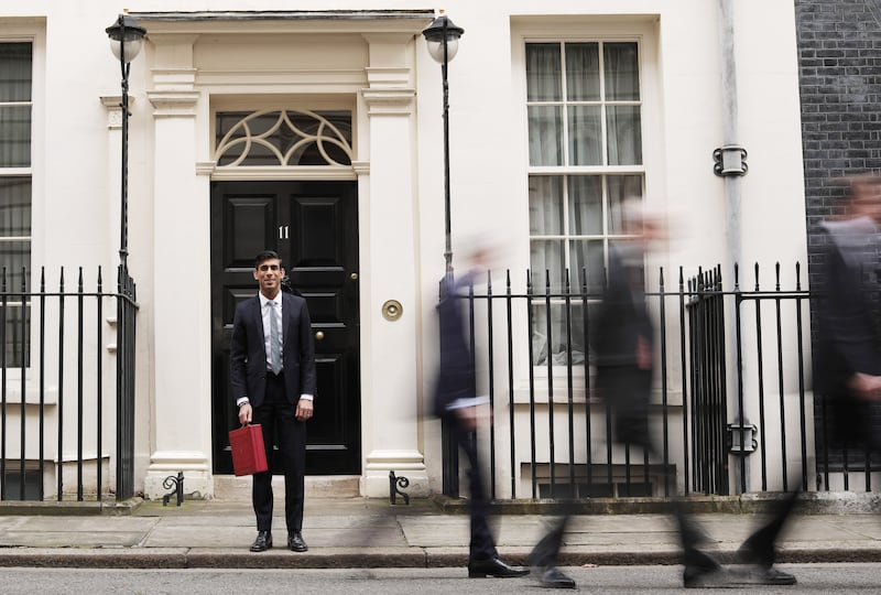 Rishi Sunak departs Downing Street to deliver the Budget in 2020 with the first UK lockdown less than two weeks away