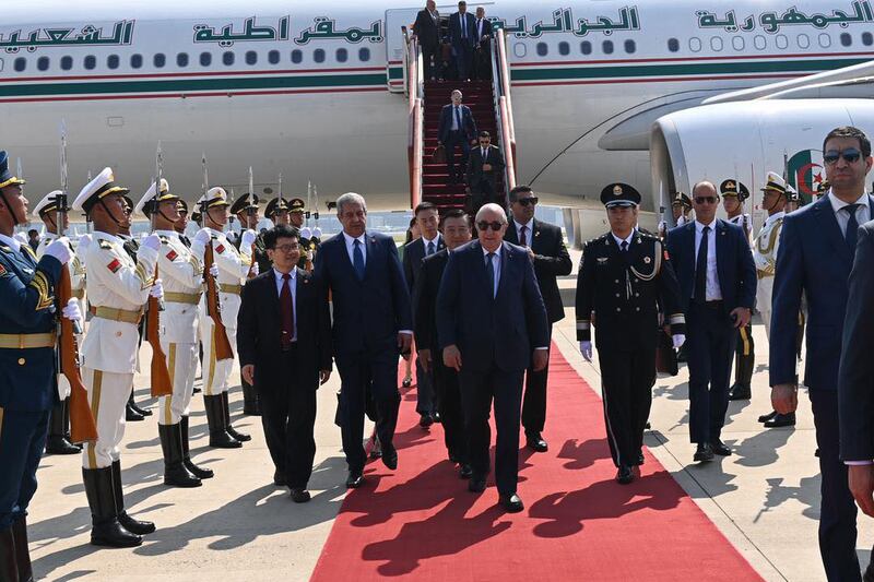 Algerian President Abdelmajid Tebboune arrives in Beijing on Monday. Photo: Algerian Presidency