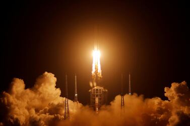 The Long March-5 Y5 rocket, carrying the Chang'e-5 lunar probe, takes off from Wenchang Space Launch Center, in Wenchang, Hainan province, China November 24, 2020. Reuters