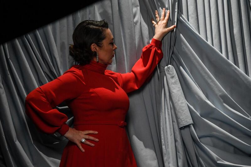 Olivia Colman poses for a portrait at a screening of the Oscars in London, England. AP