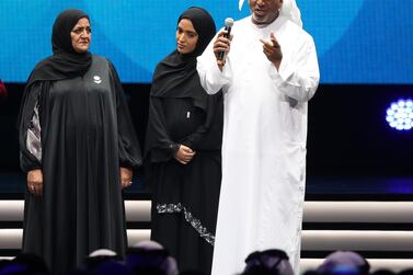 Ahmed Al Falasi pictured after being named as the winner of the 2020 Arab Hope Makers award on Thursday evening in Dubai. Chris Whiteoak / The National
