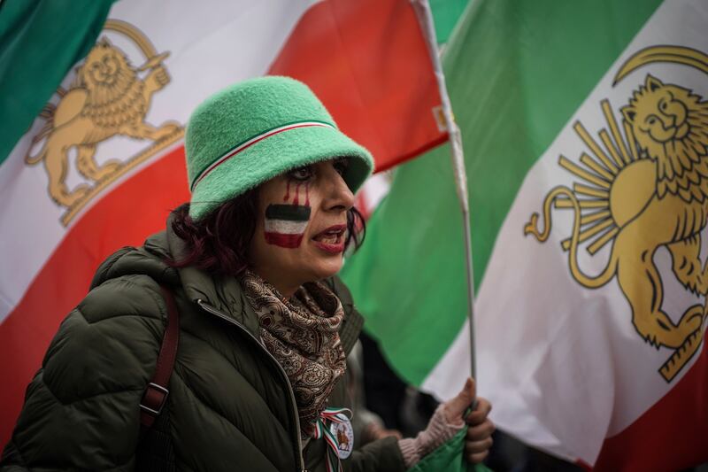 A woman takes part in a protest against the Iranian regime in Lyon, France. AP