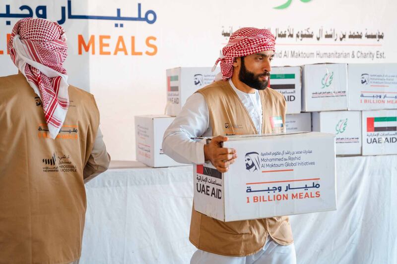 Food parcels containing staples such as flour, rice, oil, sugar, and dates are being given to needy people in the five countries.