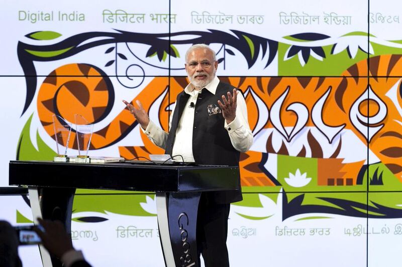 Narendra Modi speaks about India's digital initiatives at the Google campus in Mountain View, California on September 27, 2015. Elijah Nouvelage / Reuters