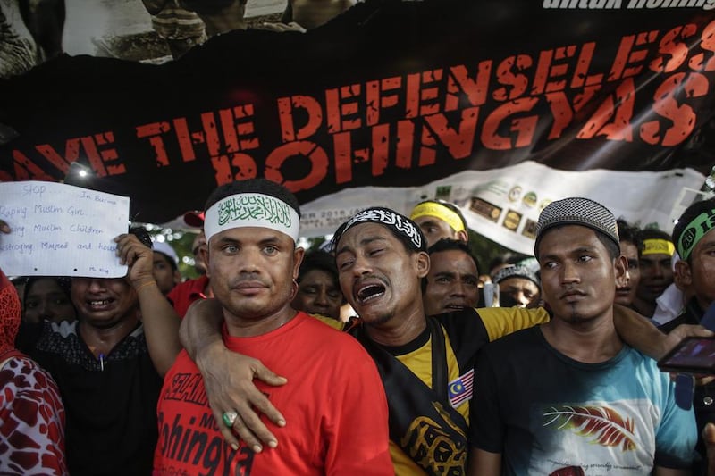 Rohingyas  in  Kuala Lumpur, Malaysia, protest the treatment of the Muslim minority in Myanmar.  Fazry Ismail / EPA