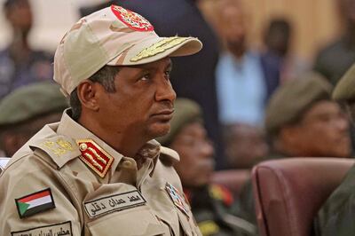 Sudan's paramilitary commander Gen Mohamed Hamdan Dagalo attends the signing ceremony of the deal. AFP
