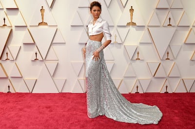 Zendaya in silver Valentino at the Oscars in 2022. AFP