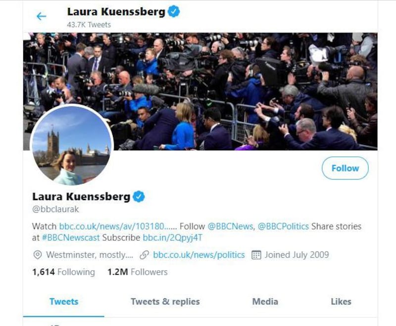 A screenshot of the Twitter page of Laura Kuenssberg.