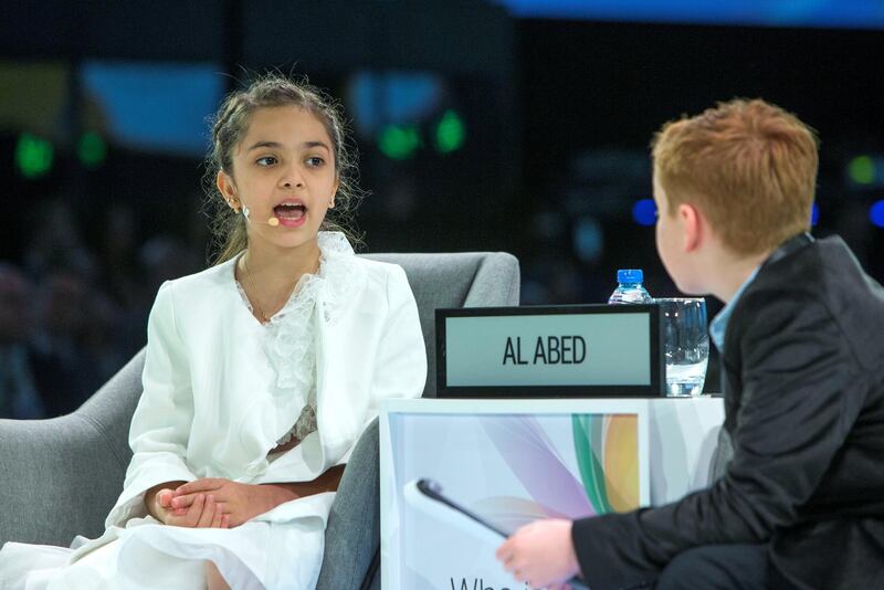 DUBAI, UNITED ARAB EMIRATES - Sana Alabed, peace campaigner who is know for her tweets at the Global Education and Skills Forum 2019 at Atlantis, The Palm.  Leslie Pableo for The National