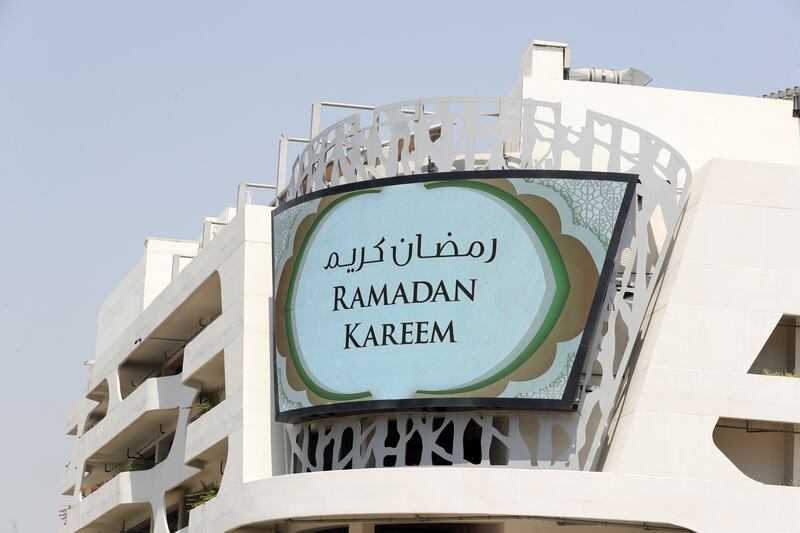 A sign at Dubai World Trade Centre wishes everyone Ramadan Kareem, which in Arabic means 'generous Ramadan'. Chris Whiteoak / The National