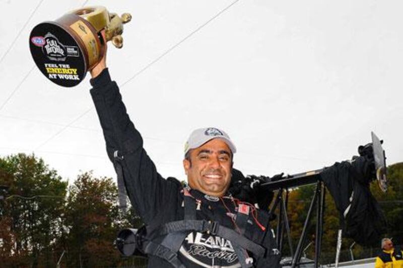Khalid Al Balooshi managed to control his Al Anabi top fuel dragster long enough to hold off a hard-charging Doug Kalitta for the second win of his NHRA Top Fuel career and first this season.