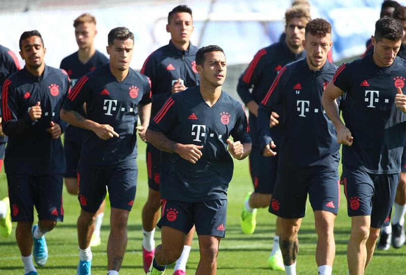 Bayern Munich's Thiago Alcantara with teammates. Reuters