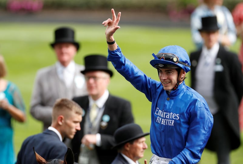 Doyle celebrates winning the 4.20 Diamond Jubilee Stakes on Blue Point. Action Images via Reuters