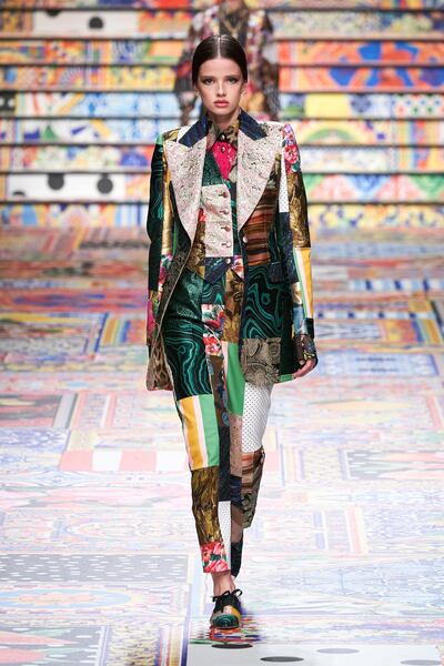 A patchwork suit by Dolce & Gabbana for spring / summer 2021. Courtesy Dolce & Gabbana