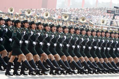 Soldiers of People's Liberation Army (PLA) march in formation during the military parade marking the 70th founding anniversary of People's Republic of China, on its National Day in Beijing, China October 1, 2019.  REUTERS/Thomas Peter