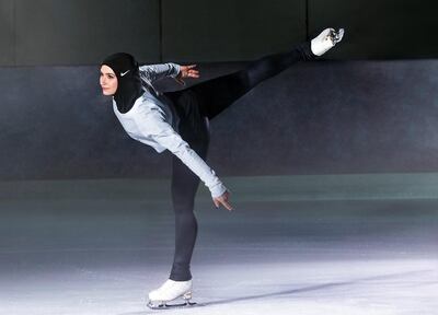 Emirati figure skater Zahra Lari wears Nike's Pro Hijab. AP