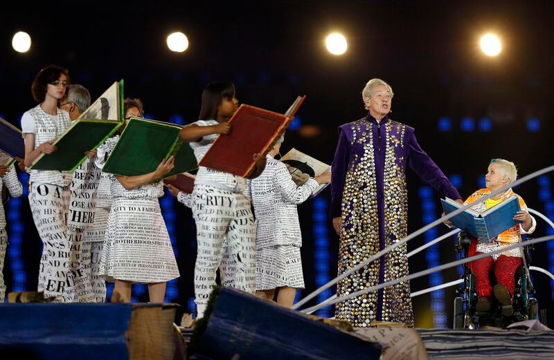 Sir Ian McKellen speaks during the Opening Ceremony for the 2012 Paralympics in London, Wednesday Aug. 29, 2012. (AP Photo/Matt Dunham) *** Local Caption ***  London Paralympics Opening Ceremony.JPEG-05bb7.jpg