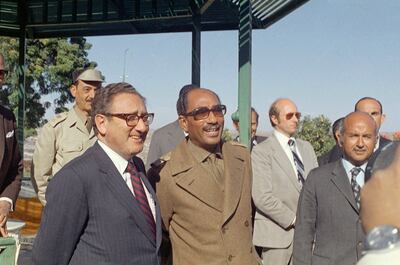 US Secretary of State Henry Kissinger and Egypt's President Anwar Sadat in Cairo, Egypt, on January 16, 1974. AP