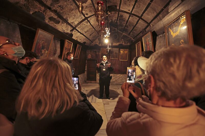 Christian pilgrims visit the Church of the Nativity.  AFP