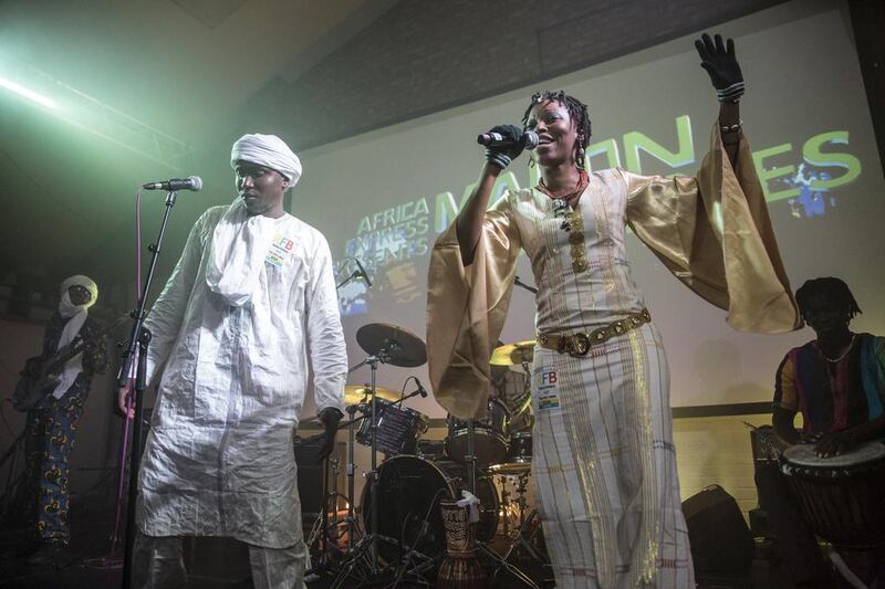 Aliou Toure, left, and Bijou at the album launch of Maison Des Jeunes in London. Rob Ball / Redferns via Getty Images