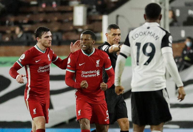Georginio Wijnaldum - 5: Never got going. The Dutchman is central to Liverpool's quick transitions from defence to attack and the 30-year-old's sluggishness was reflected by the team. Reuters