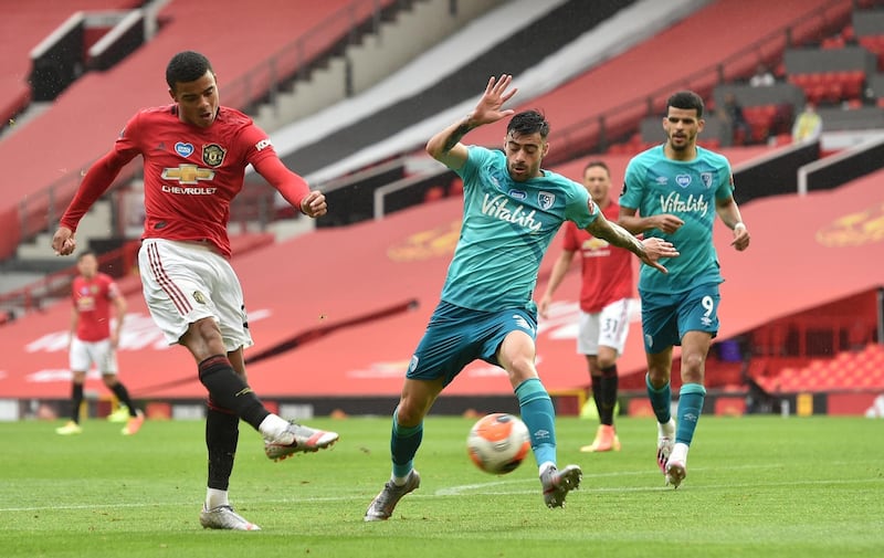 Mason Greenwood scores Manchester United's fourth and his second goal. EPA