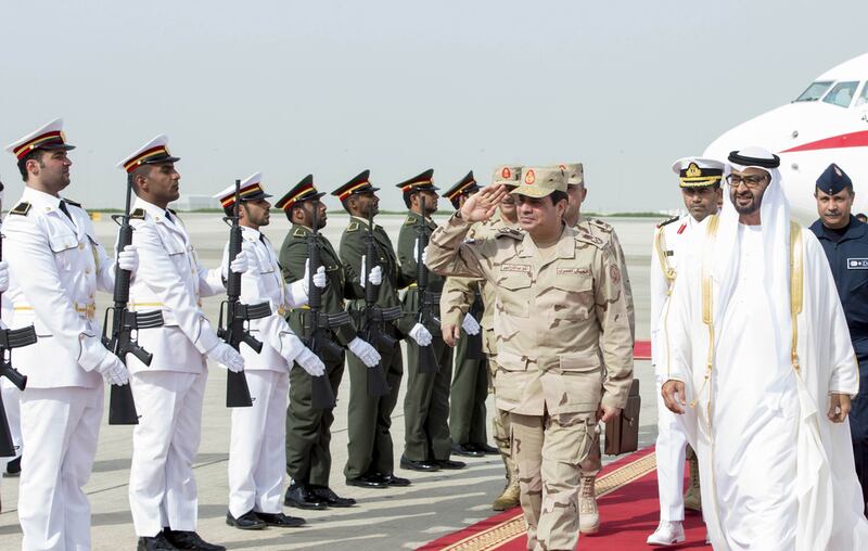 Sheikh Mohamed receives Mr El Sisi in Abu Dhabi. Wam